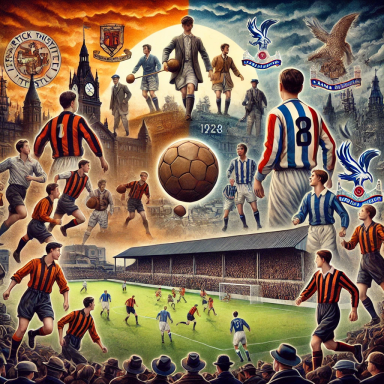 Collage of historical football scenes featuring players, stadiums, and club logos: Crystal Palace V Walsall and Partick Thistle V St. Mirren